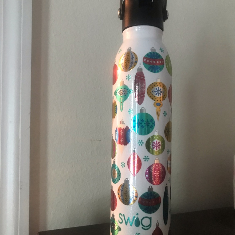 Swig Holiday Ornament Stainless Bottle - White with Multicolor Ornaments
